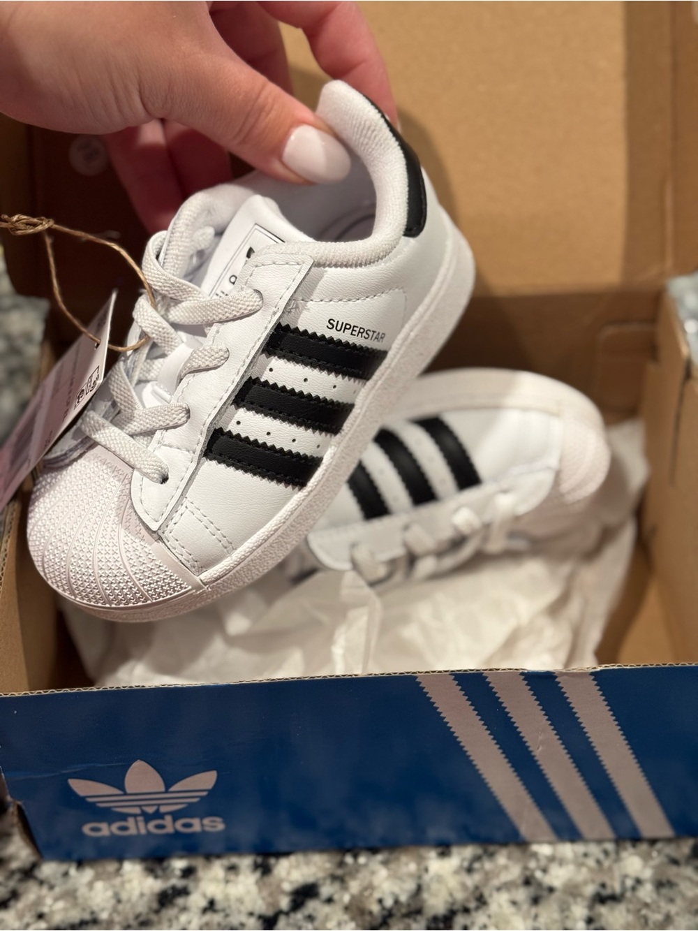 Adidas Kids White Sneakers with Black Stripes - Superstar